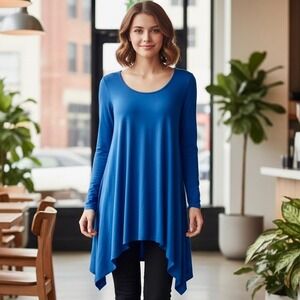 Soft‎ Surroundings Tunic Shirt Women XS Long Sleeves Scoop Neck Jersey Knit Blue